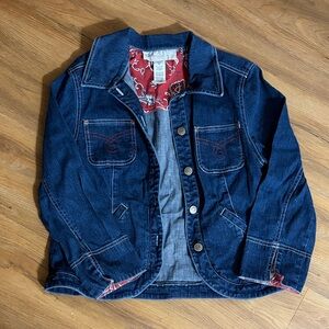 Sag Harbor Blue Denim Jacket with Red Paisley Lining